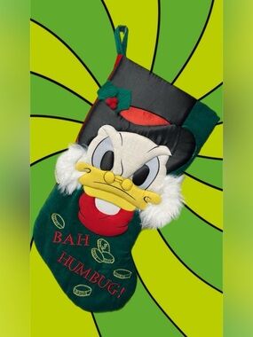 Rare Disney Scrooge McDuck Bah Humbug Christmas Stocking Vintage 3D Plush